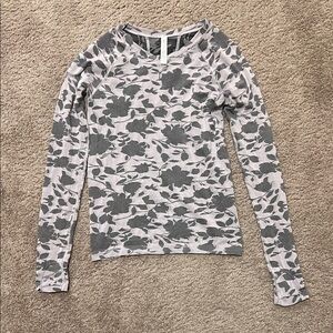 Athleta Momentum Gray and Lilac Floral Long Sleeve Tee